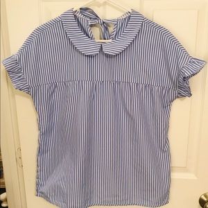 Blue and white striped blouse